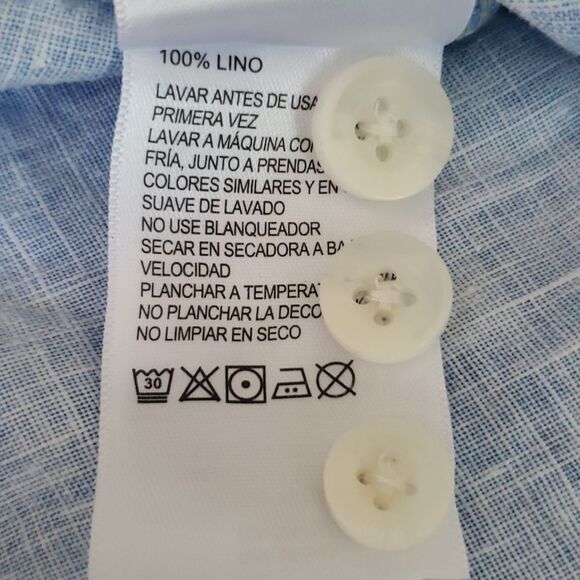 Tommy Bahama Shirt Mens Large Sea Glass Breezer Linen Blue Yonder Pocketed - Picture 7 of 7